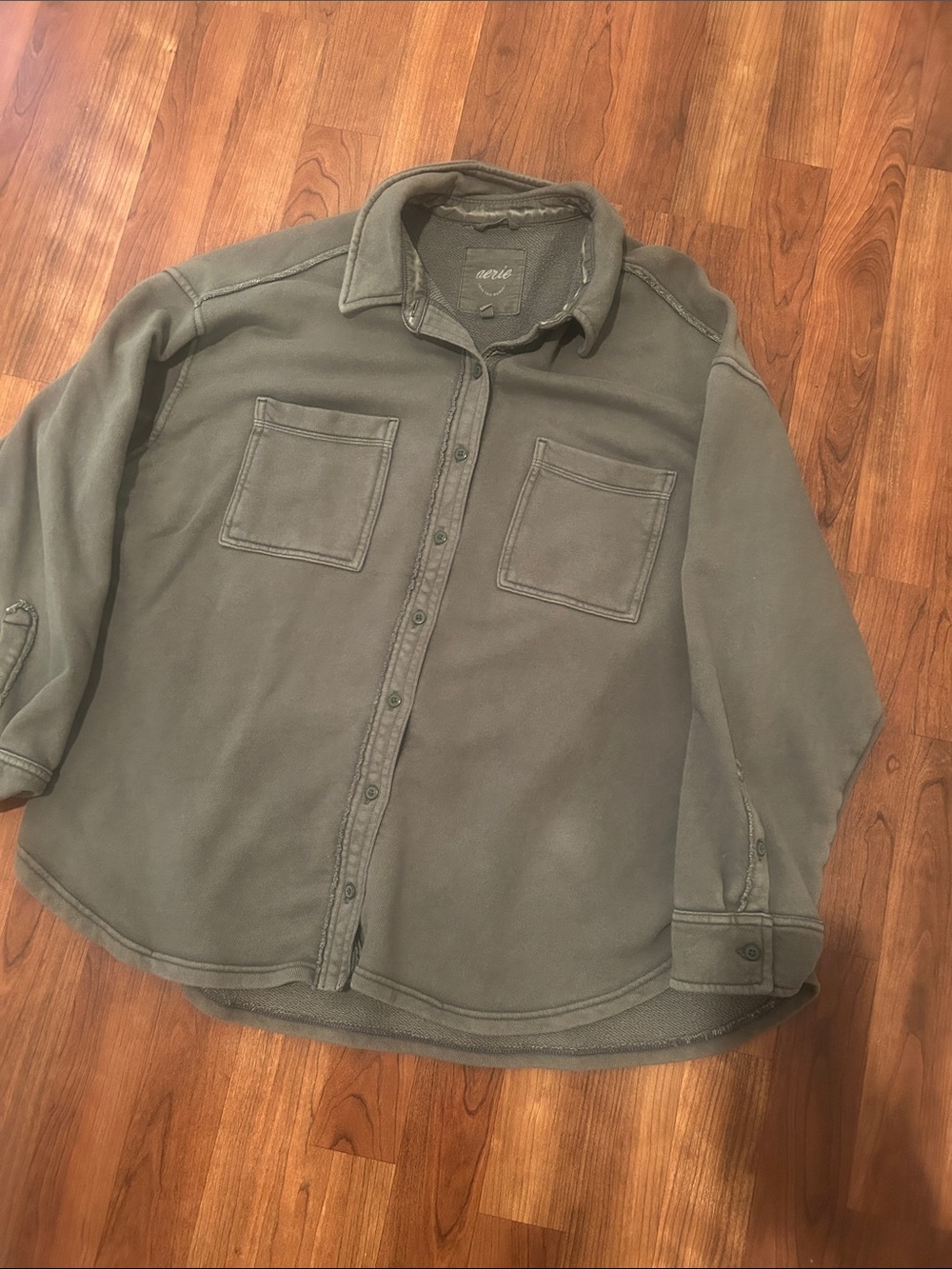 Olive Green Button-Up Fleece Shacket